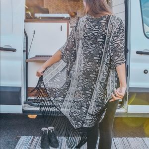Pattern Kimono with Fringe